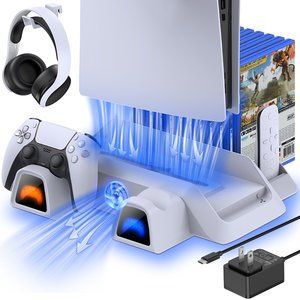 PS5 Cooling Fan Stand with Dual Controller Charging station ,PS5 Accessories w